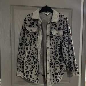 BiBi Black and Gray Leopard Print Jean Jacket